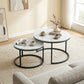 Modern Coffee Table Set of 2, Nesting Side Tables w/ Metal Base for Living Room Bedroom Office Marble White