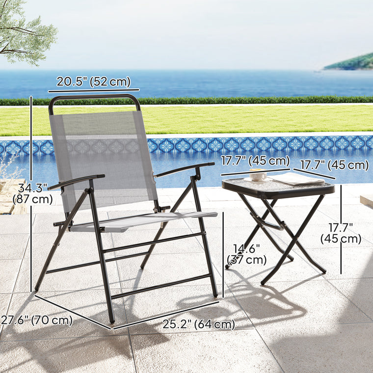 Folding Bistro Set with Adjustable Chairs and Glass Table