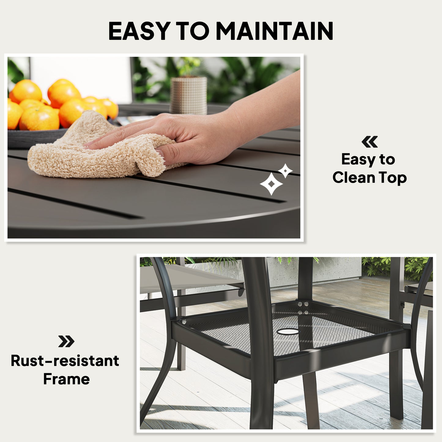 5 Piece Outdoor Dining Set with Round Table and 4 Stackable Chairs, for Backyard, Lawn, Deck, Balcony, Pool Side