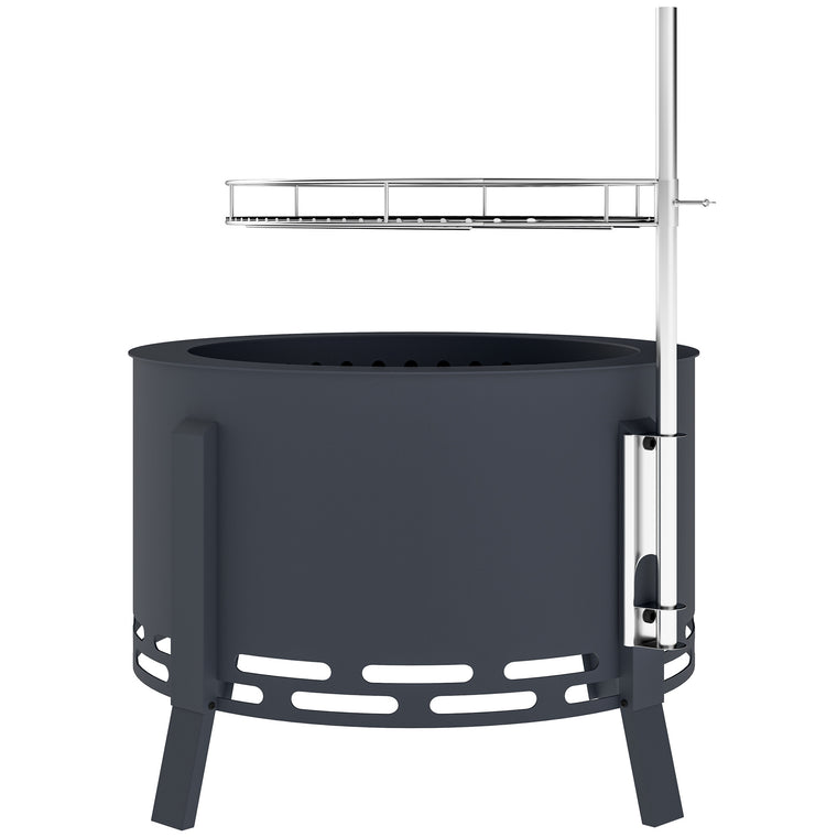 Black Round Fire Pit with Grill Grate & Ash Catcher