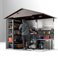 7.7' x 6.5' Outdoor Metal Garden Shed with Lock and Ventilation Gardening Tool Storage, Dark Brown