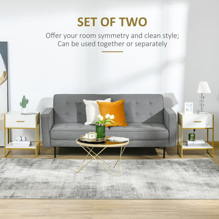 Nightstands Set of 2 with Drawer and Shelf - White