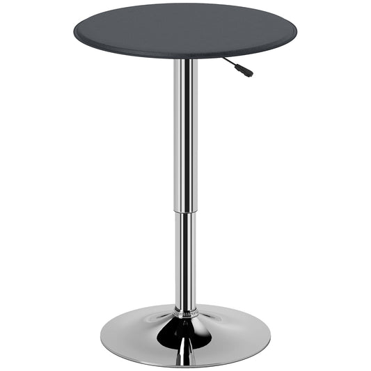 Round Adjustable-Height Bar Table with Chrome Base - Black