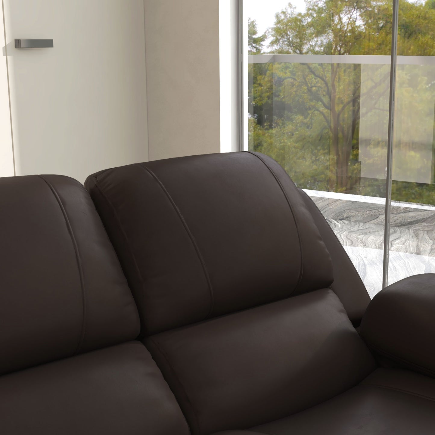 Reclining Loveseat Sofa with Pullback Control Footrest, Leather Manual Recliner for Living Room, Easy Cleaning & Assembly, Brown