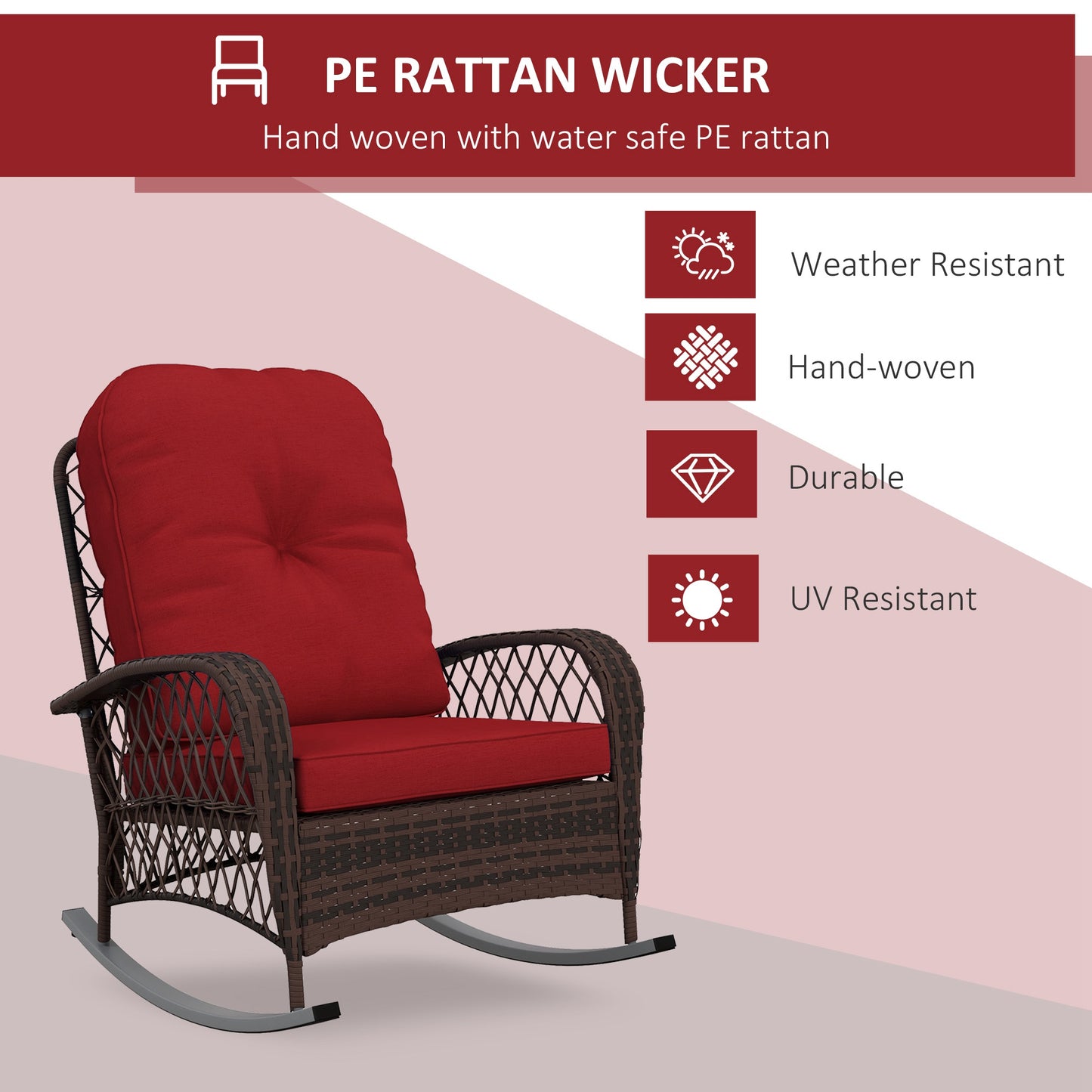 Outdoor Wicker Rattan Rocking Chair Patio Rocker with Thick Cushions for Garden Backyard Porch, Light Green