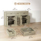 Sideboard Buffet Cabinet, 55" Farmhouse Kitchen Cabinet with 4 Barn Doors, 6 Drawers and 2 Adjustable Shelves, Grey