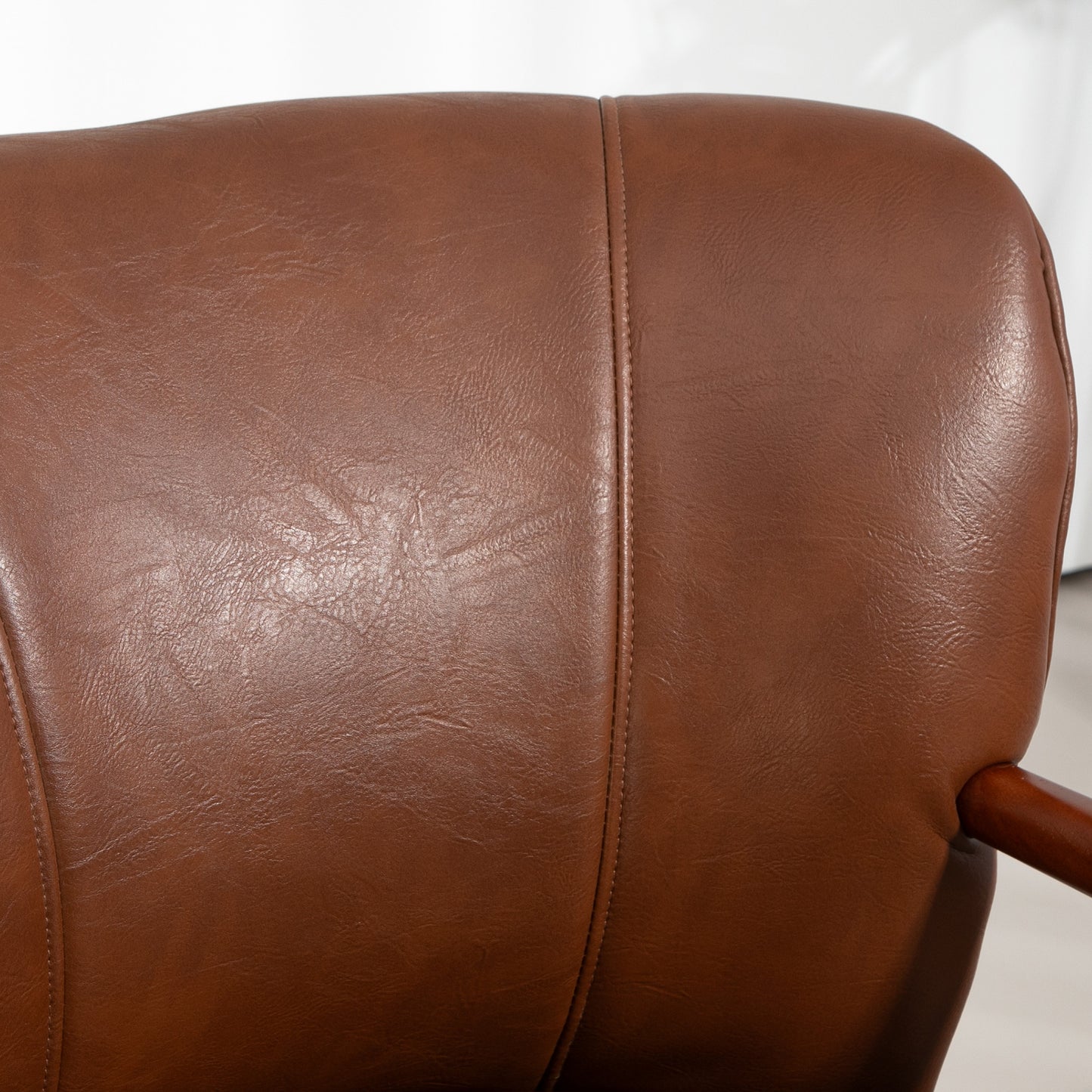 Accent Chair, Modern Armchair, Faux Leather Upholstered Living Room Chair with Wood Legs and Wide Padded Seat, Brown