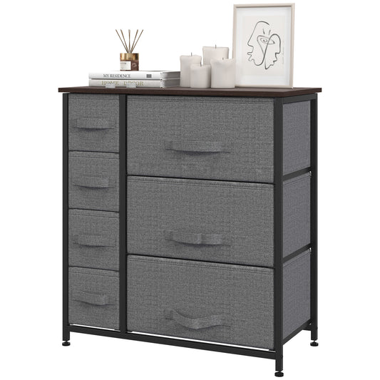 7-Drawer Fabric Dresser with Metal Frame - Dark Grey