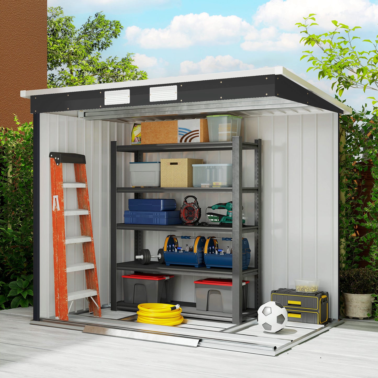 7' x 4' Galvanized Steel Garden Shed with Foundation Kit