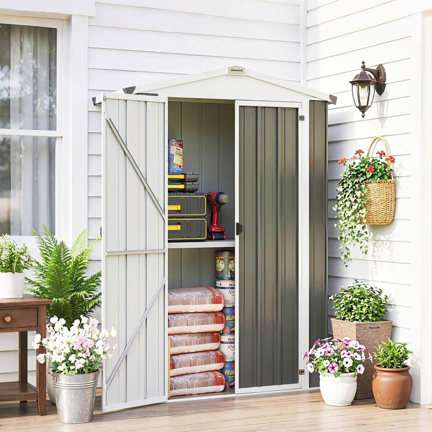 Apex Roof Metal Garden Shed with Shelf