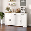 Sideboard Buffet Cabinet with Storage, Modern Coffee Bar Cabinet with 3 Drawers and Adjustable Shelves, Distressed White