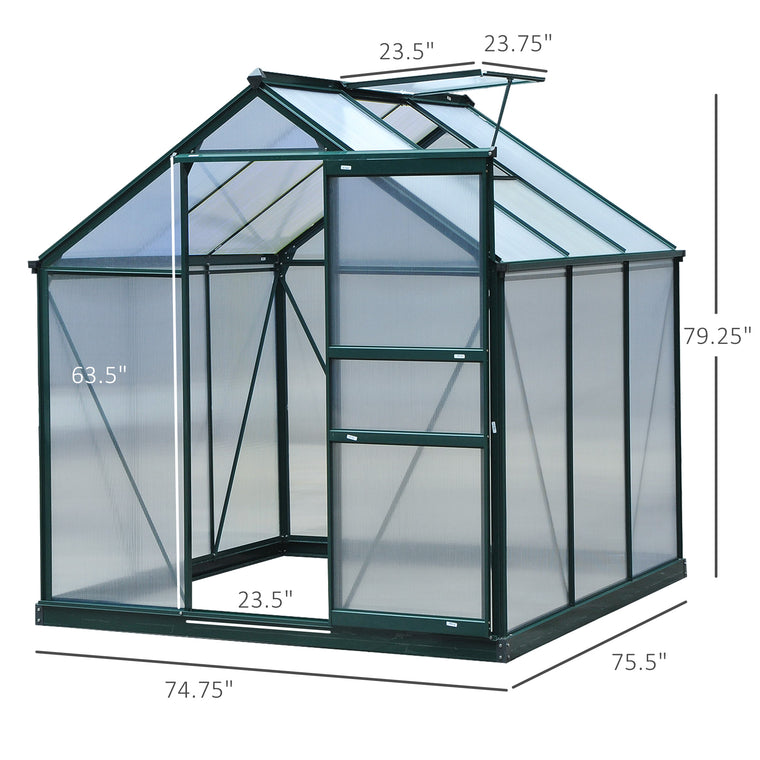 6.2' x 6.3' x 6.6' Polycarbonate Greenhouse, Galvanized Frame