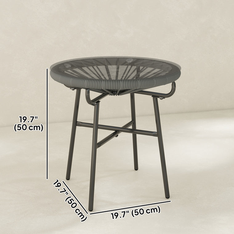 Round PE Rattan Side Table with Tempered Glass Top