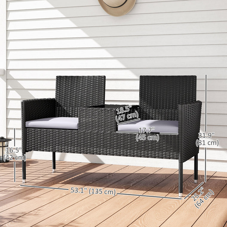 Light Grey PE Rattan Loveseat with Mid-Table