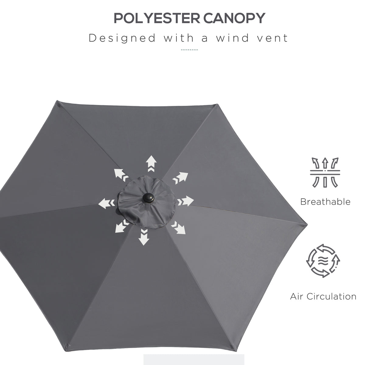 8.5FT Grey Round Garden Parasol with 6 Ribs & Crank Handle