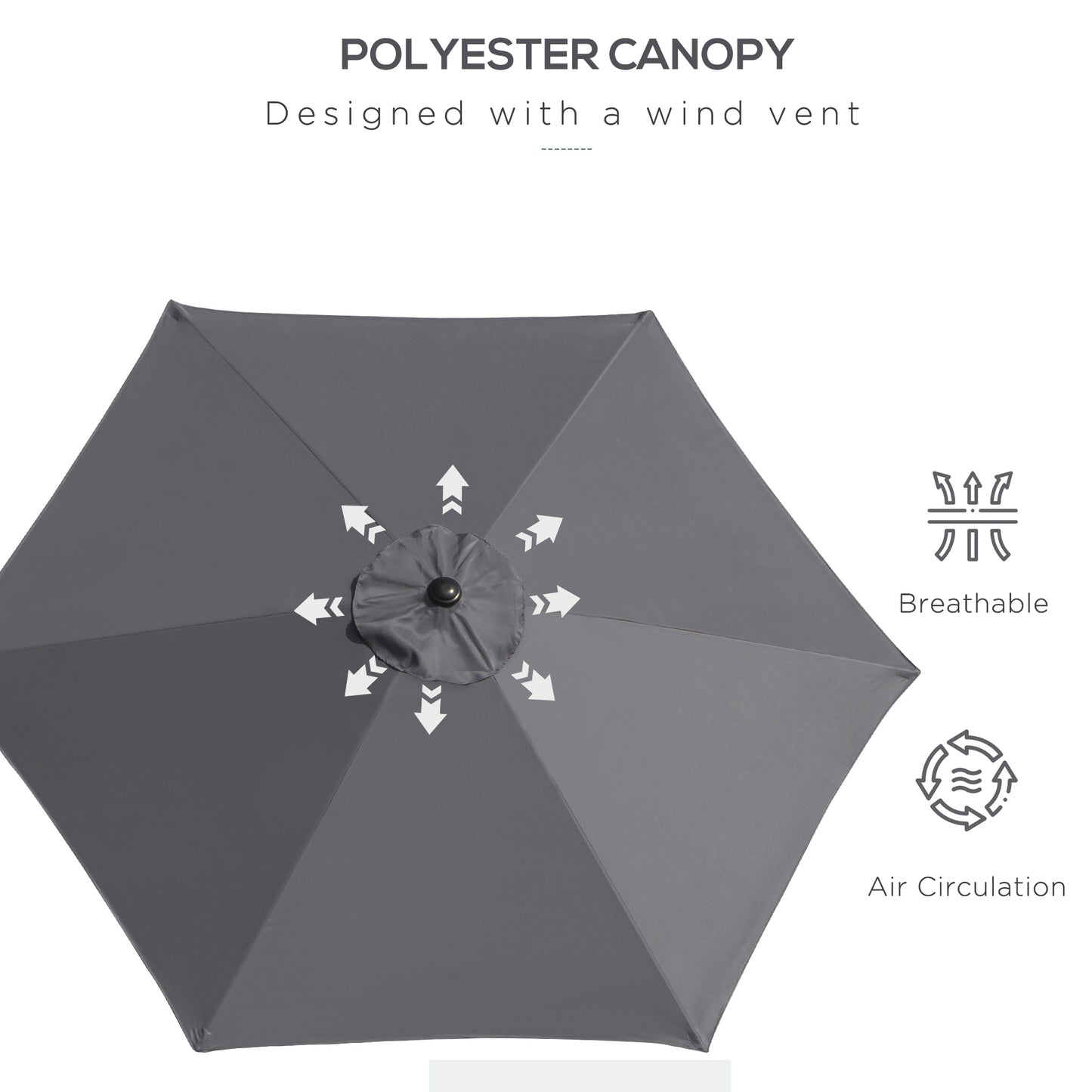 8.5FT Grey Round Garden Parasol with 6 Ribs & Crank Handle