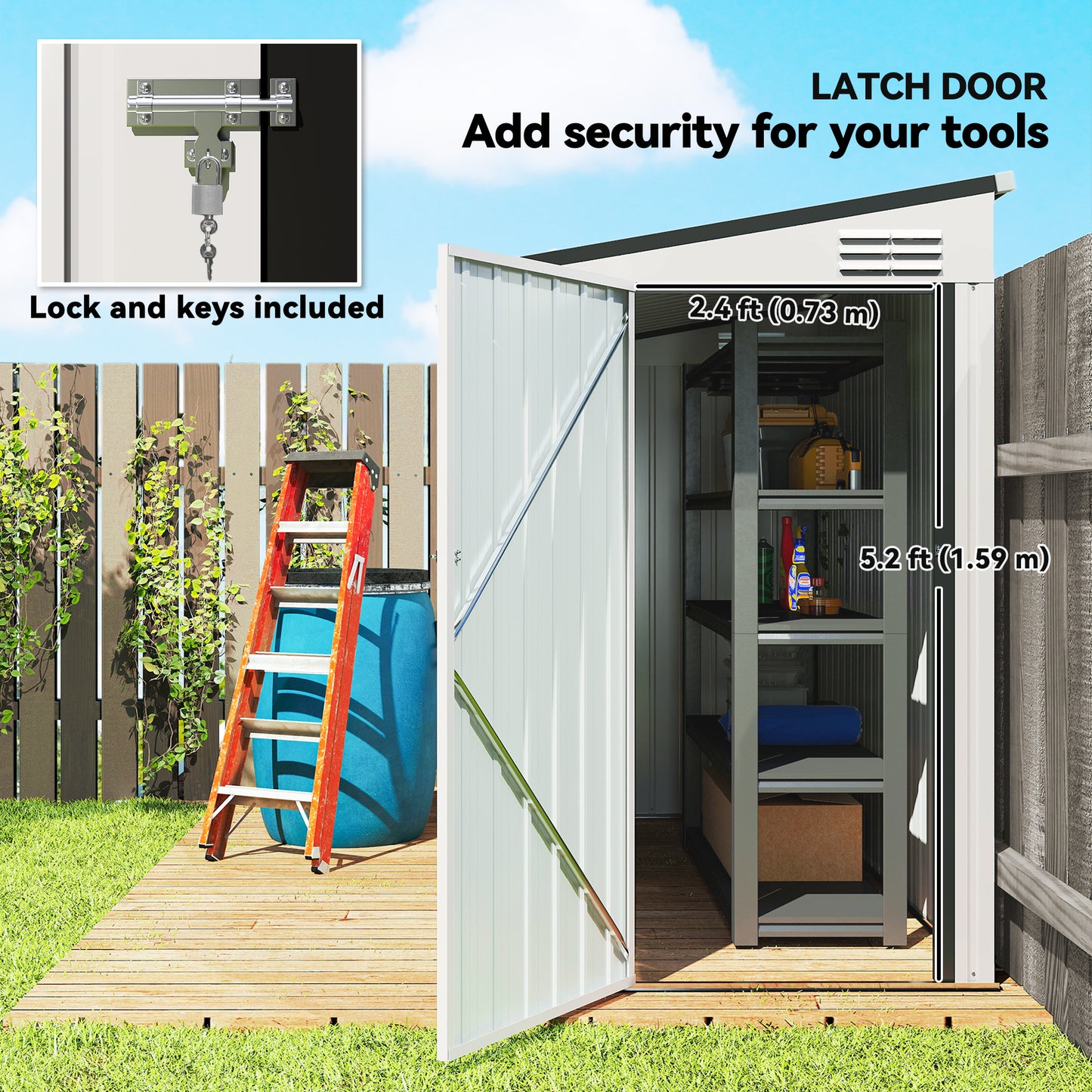Outdoor Storage Shed Lean to Shed Outdoor Metal Tool Shed with Lockable Door and Air Vents, Dark Grey