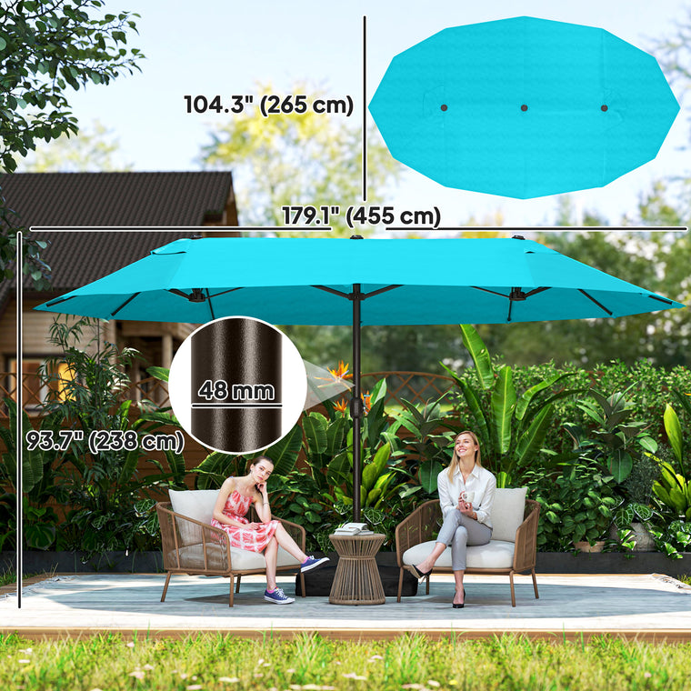 15' Light Blue Twin Canopy Steel Table Umbrella