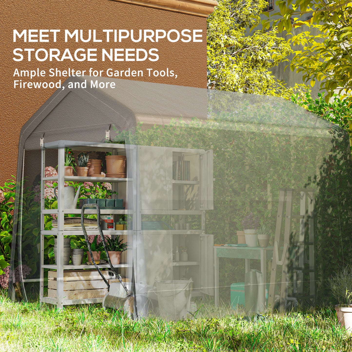 Garden Storage Tent, Patio Storage Shelter w/ Metal Frame and Double Zipper Doors, Green