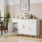 55" Buffet Cabinet with Soft-Close Doors, Modern Sideboard with 2 Drawers, 3 Adjustable Shelves and 4 Doors, White