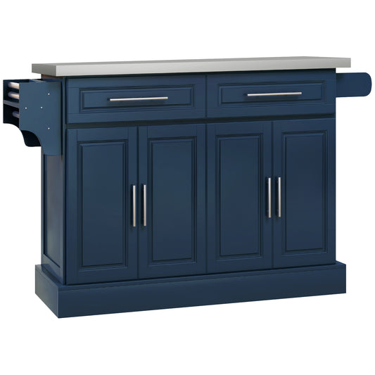 Rolling Kitchen Island with Stainless Steel Top - Blue