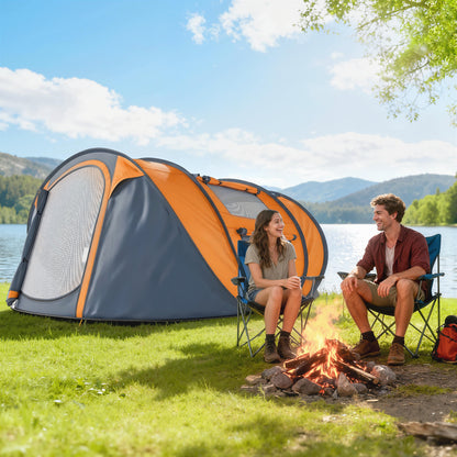 Orange 4-Person Pop-Up Camping Tent with Carry Bag