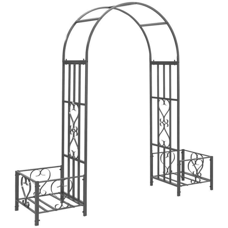7FT Dark Grey Metal Garden Arch with Planter Boxes