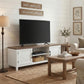 TV Stand for TVs up to 65 Inch, Entertainment Center with 2 Open Shelves, 2 Cabinets, Thick Top, White and Brown