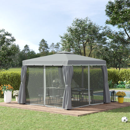 10' x 10' Dark Grey 2-Tier Gazebo with Mesh Sidewalls