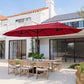 15' Outdoor Patio Umbrella with Twin Canopy Sunshade Steel Table Umbrella with Lift Crank, Cross base, Sandbag, Wine Red