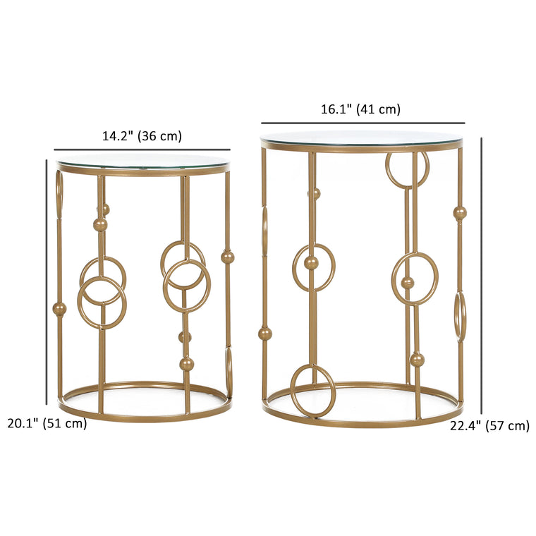 Round Glass-Top Nesting Tables Set of 2 - Gold