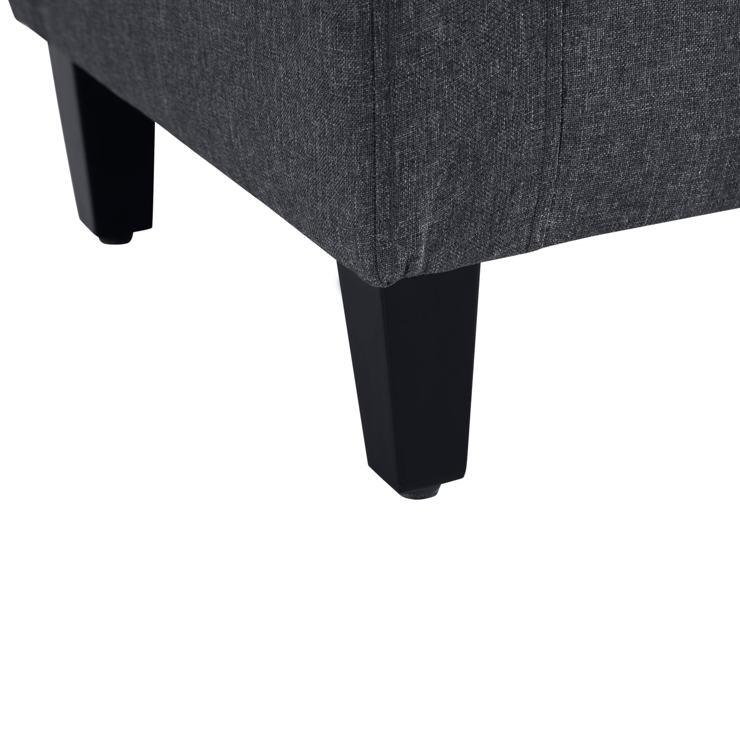 Storage Ottoman Bench, Linen Upholstered Bench with Tufted Design, Flipping Top, Dark Grey
