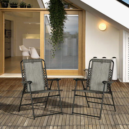 Set of 2 Grey Folding Patio Chairs with Armrests