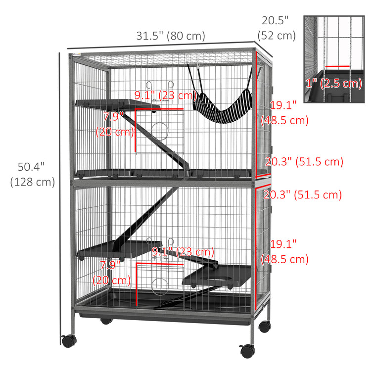 5-Tier Grey Rolling Small Animal Cage for Guinea Pigs & Ferrets