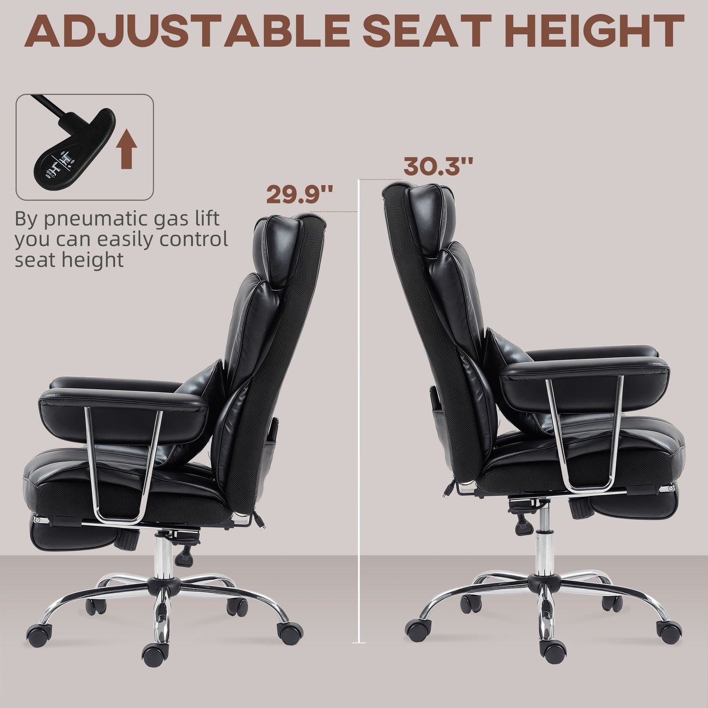 400LBS Massage Office Chair, Executive Office Chair with 6-Point Vibration, Footrest and Lumbar Support, Black