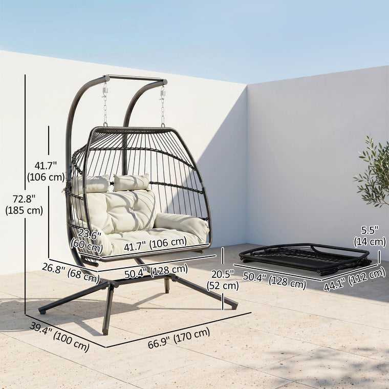 Double Wicker Egg Swing Chair with UV-Resistant Cushion