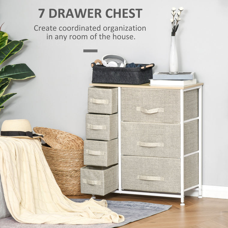 7-Drawer Fabric Dresser with Metal Frame - Light Grey