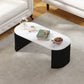 Coffee Table, Modern Marble-Effect Living Room Table with Round Corners and Thicken Legs, Black