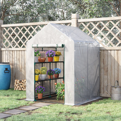 56" x 56" Green Walk-In Greenhouse with 2-Tier Shelf
