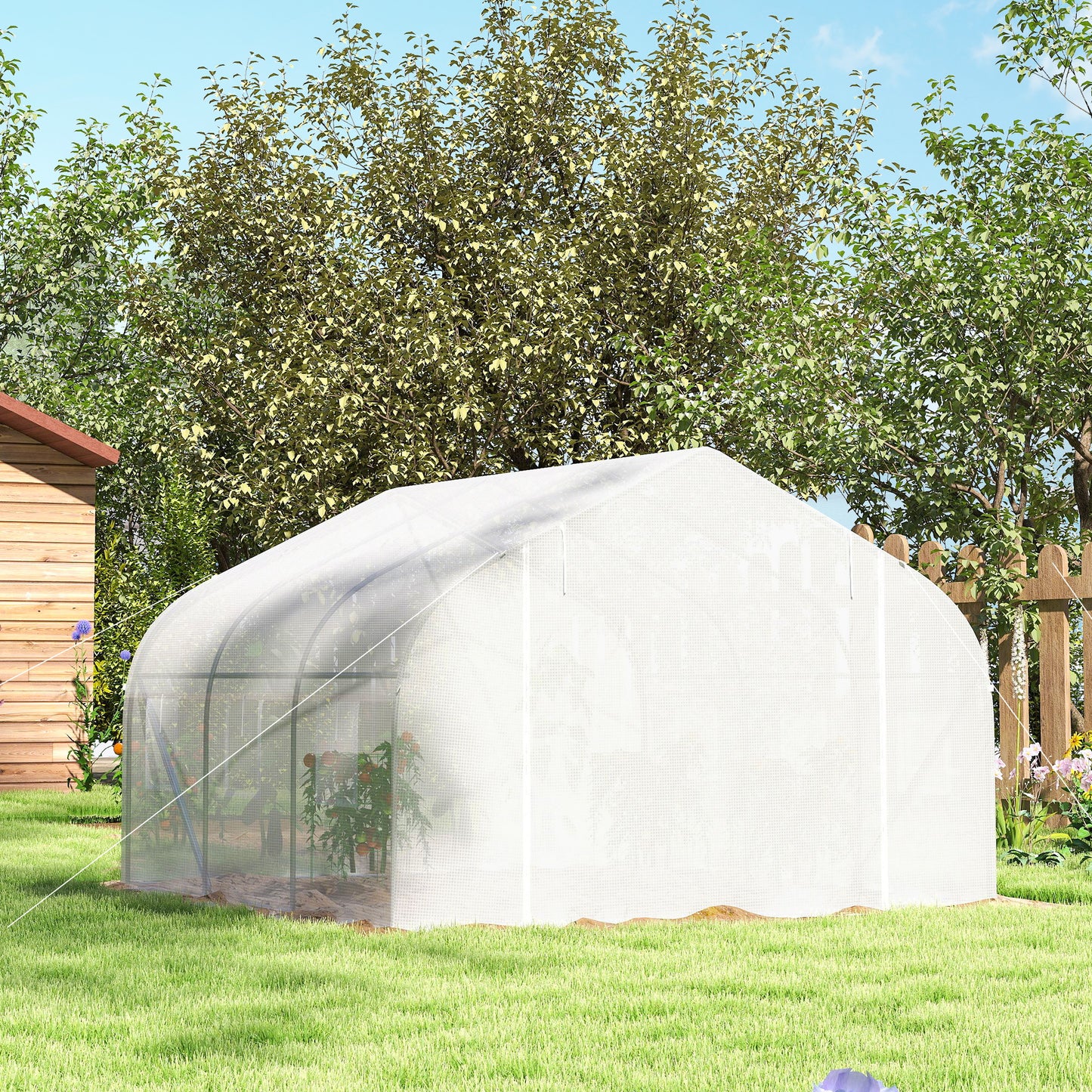 15'x10'x7' Greenhouse Gardening Planting Shed White