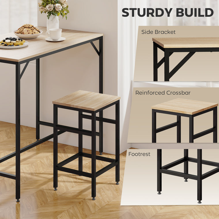 5-Piece Industrial Bar Table Set with 4 Stools - Oak