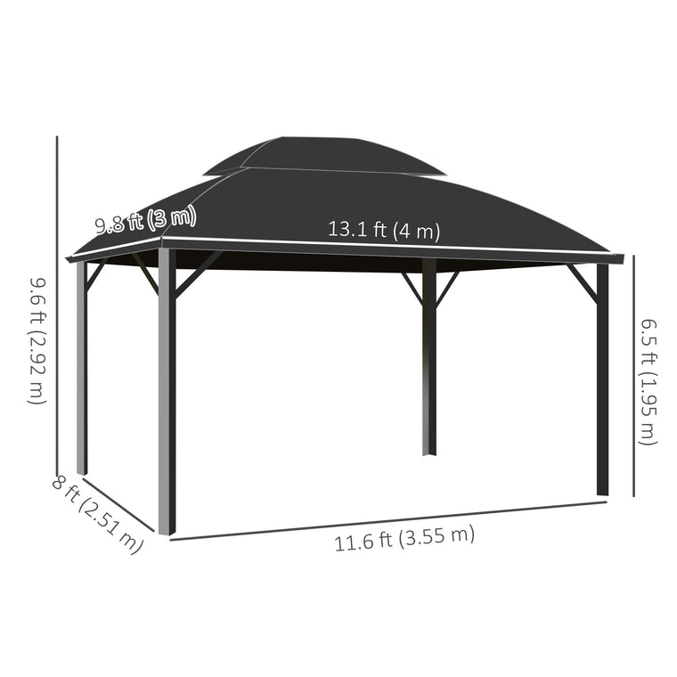 13' x 10' Black Double Roof Gazebo with Aluminum Frame