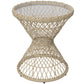 Wicker Outdoor Coffee Table, 18" Round Drum-Style Outdoor Patio Table with Tempered Glass Top, Light Brown