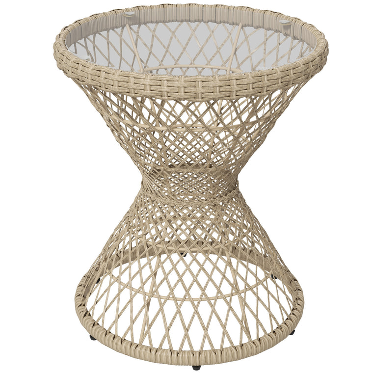 18" Wicker Drum-Style Coffee Table with Glass Top