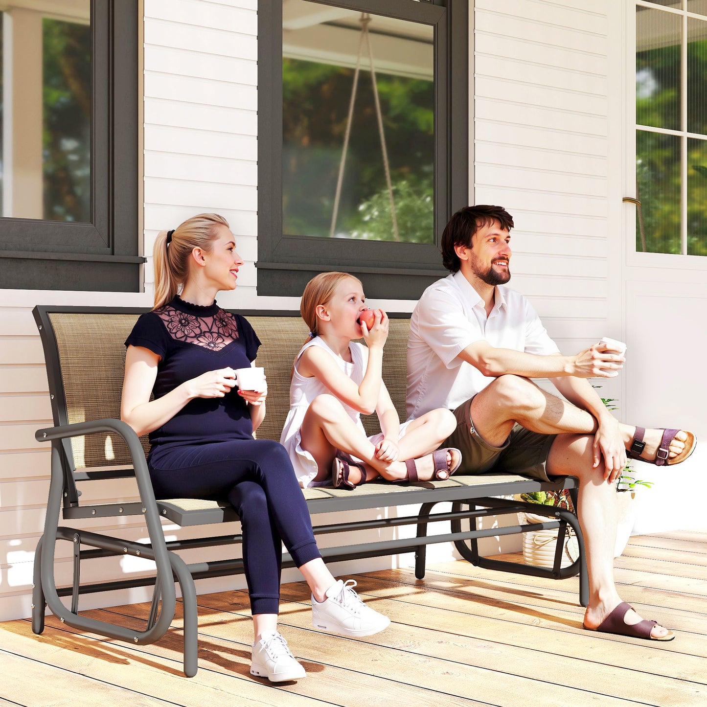 3-Seat Outdoor Glider Chair, Patio Rocking Chair, Steel Frame, Sling Fabric Seat for Garden, Backyard, Lawn, Blue