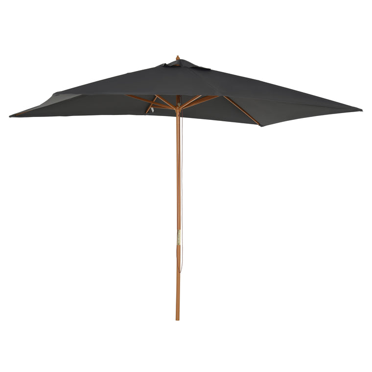 7' x 10' Dark Grey Wooden Patio Umbrella with Bamboo Ribs