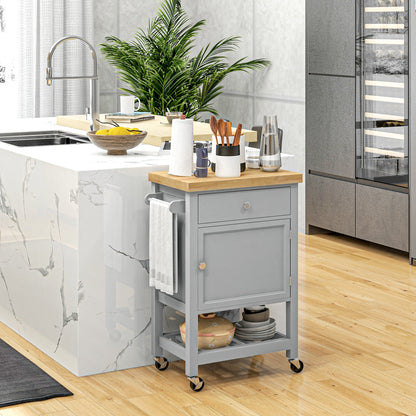 Rolling Kitchen Island Cart with Wood Top - Grey