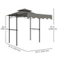8' x 7.6' Grill Gazebo, Double Tiered Barbecue Grill Gazebo Shelter w/ Side Awning, 2 Side Shelves, 6 Hooks, Light Grey