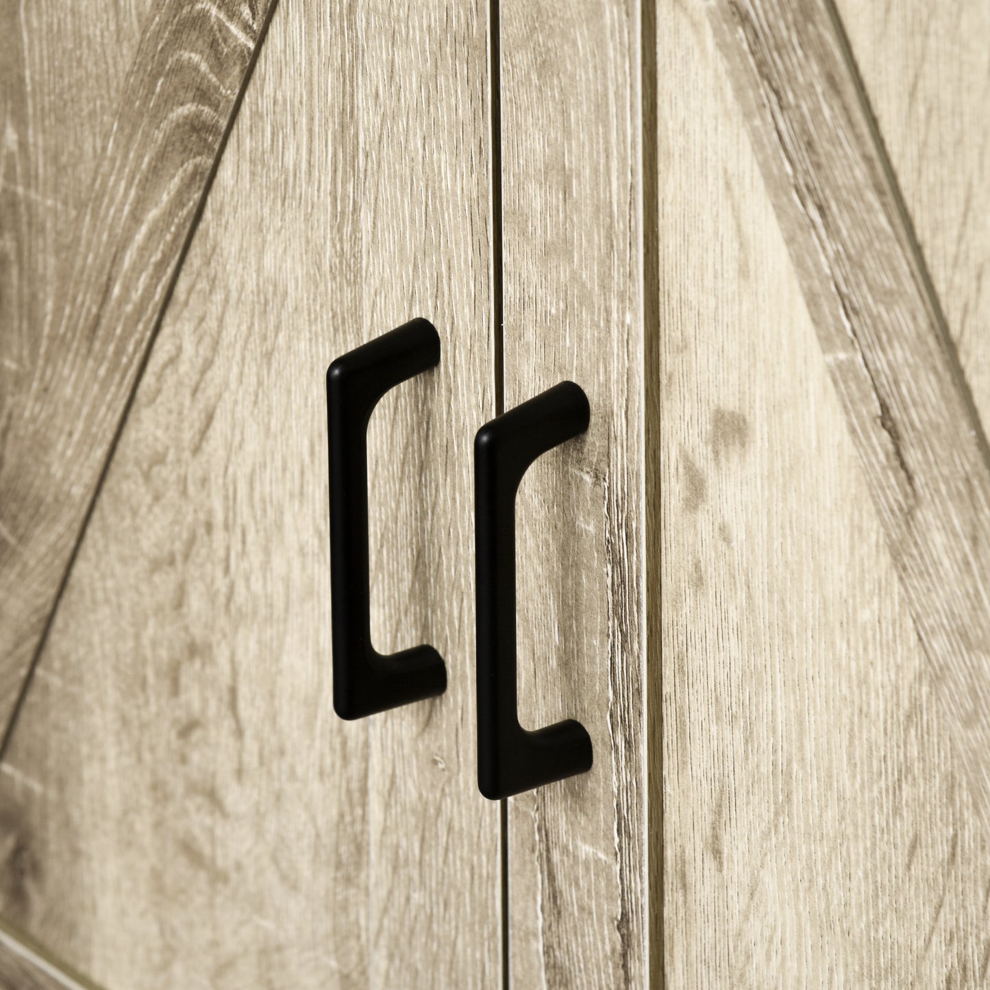 Farmhouse Kitchen Storage Cabinet, Sideboard Buffet Cabinet with 2 Rustic Barn Doors and Drawer, Oak