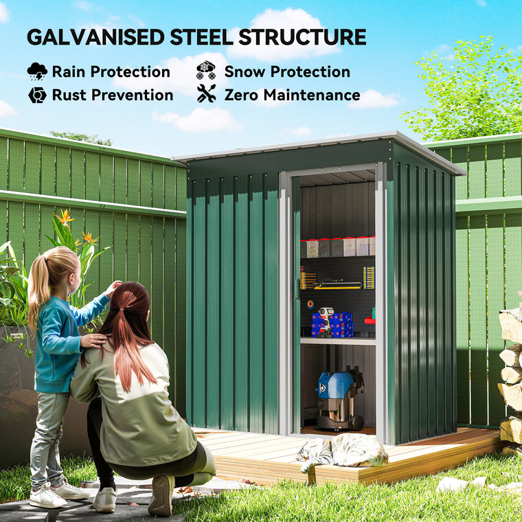 5' x 3' Steel Garden Shed with Sliding Doors and Sloped Roof